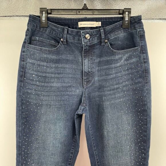 Rebecca Minkoff Dark Wash Studded Skinny Jeans Women’s Size 10 Mid Rise - Picture 3 of 16